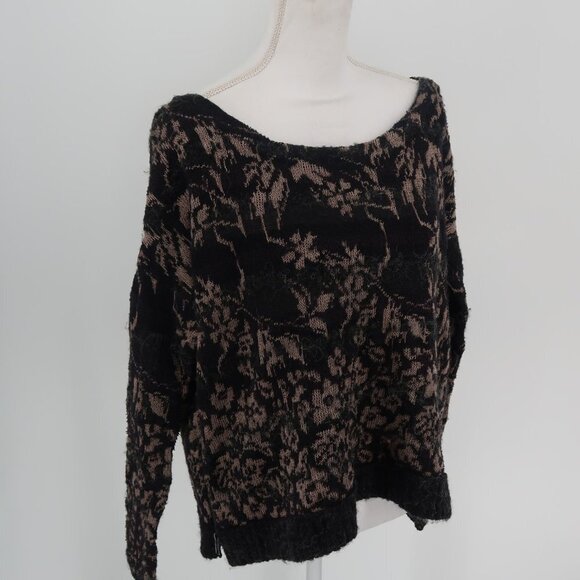Free People Black and Brown Pullover Floral Sweater Zipper Detail Size XS - Picture 3 of 9